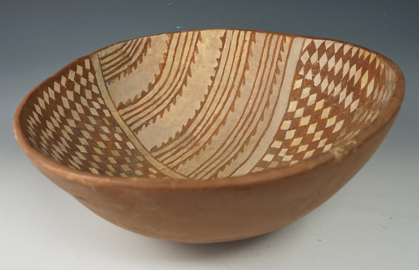 Large 10 13/16" Hohokam bowl found in Tucson AZ with large pieces glued back & some restoration.