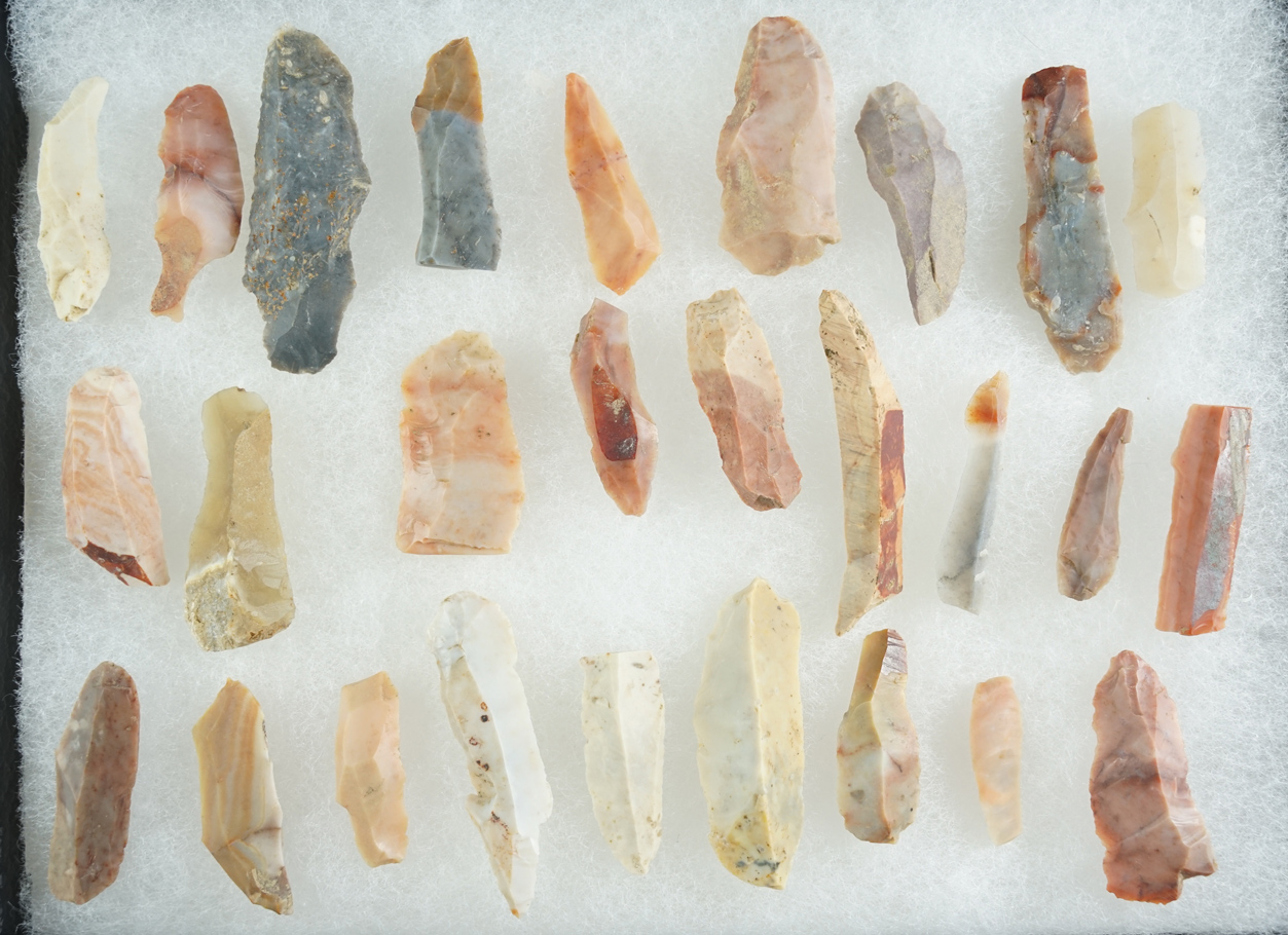 Group of 27 Flint Ridge Flint Bladelets found it Licking County Ohio.