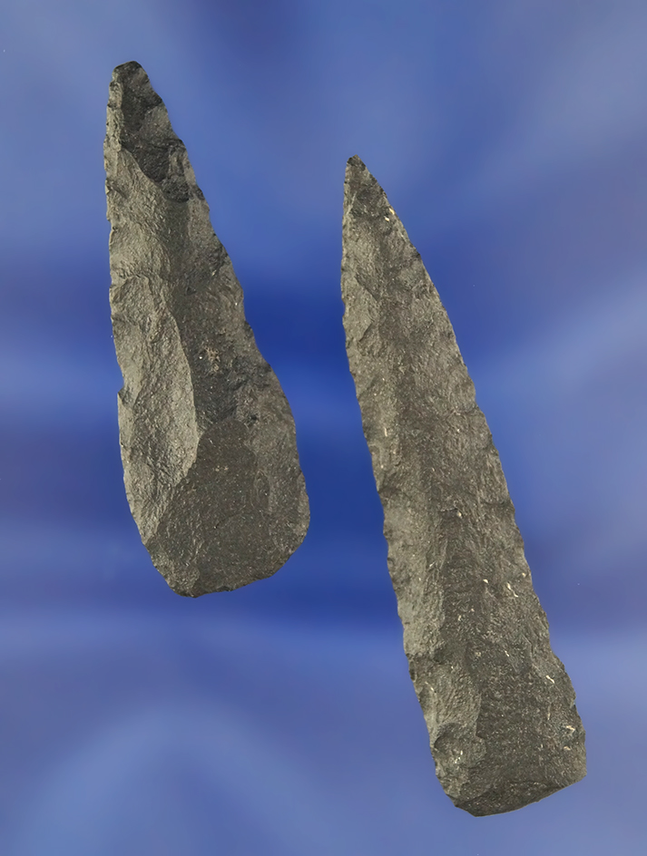 Pair of Basalt knives, largest is 2 3/4" found in the 1940s at Kennewick Washington.