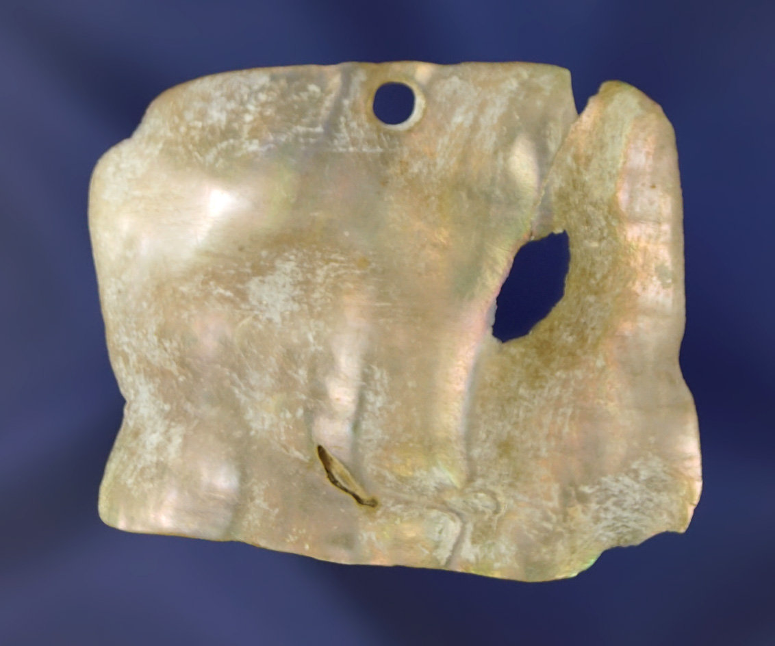 1 13/16" heavily patinated abalone shell ornaments from the Pacific Northwest.