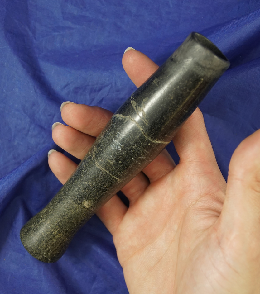 5 15/16" Steatite Tube Pipe with a repaired crack and minor restoration to bowl -Colorado.