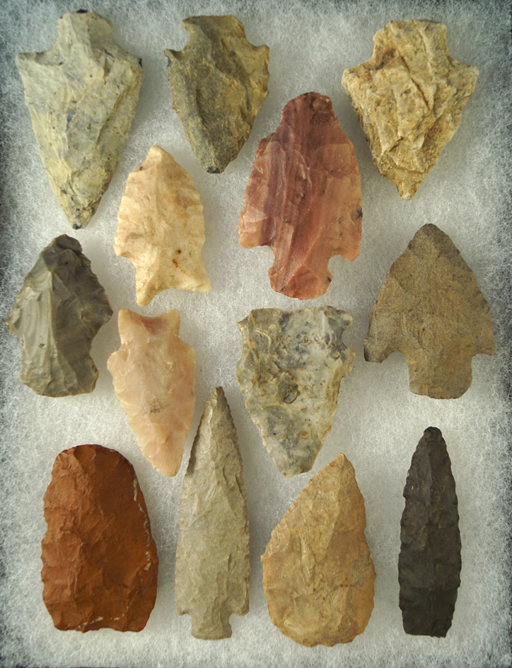 Set of 13 assorted artifacts from various locations. Largest is 2 7/8".