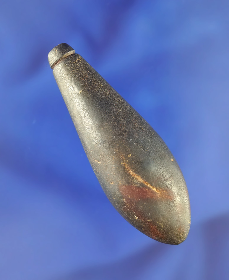 2 13/16" nicely styled in highly polished hematite grooved Plummet found in Clermont Co.,  Ohio.