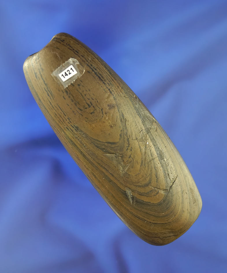 4 3/16" Fluted Tube Bannerstone with restoration to approximately 1" of the small end.  Ohio.