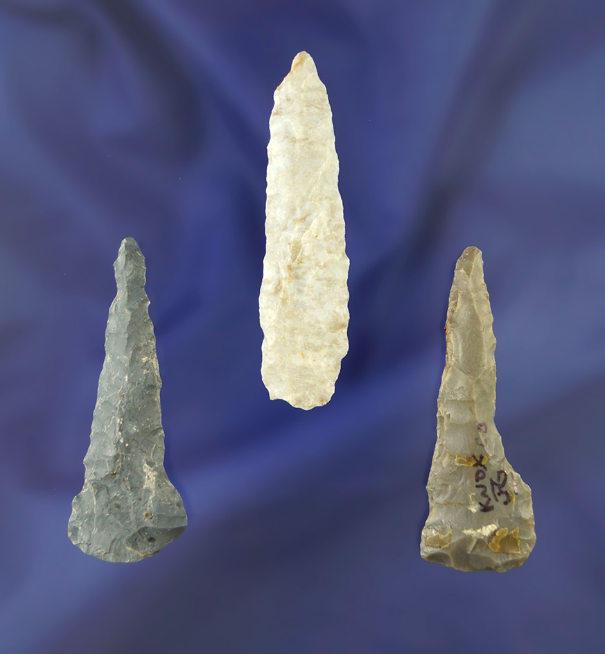 Set of three Flint Drills found in Knox Co.,  Ohio, largest is 2 3/8".