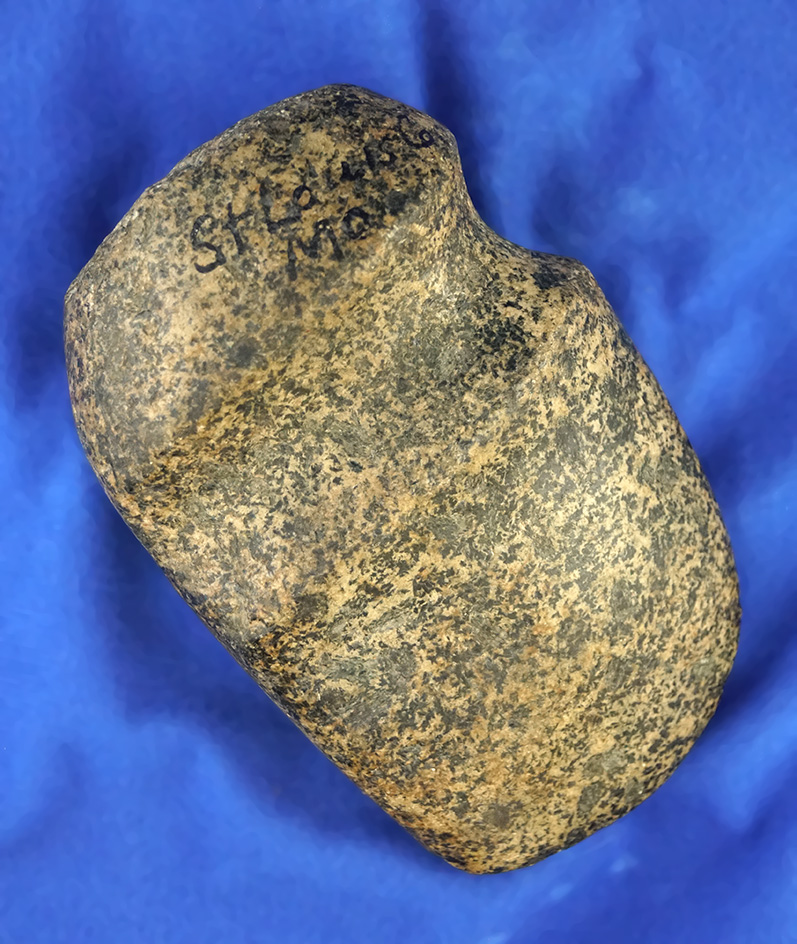 Highly polished 4 3/4" long 3/4 grooved granite Axe found in St. Louis Co., Missouri.