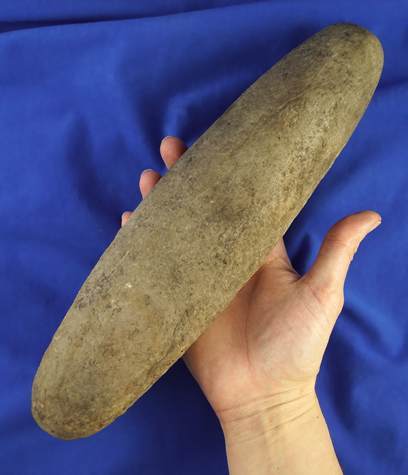 Large 11 1/4" Roller Pestle that is nicely polished from use on both ends found in Ohio.