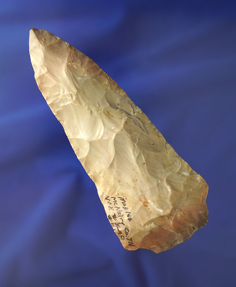 Large 5 9/16" Maples Knife - heat-treated Flint found in McNary Co.,  Tennessee.  Dickey COA.