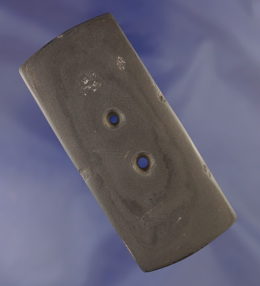 Large 5 1/8" Rectangular Gorget found at the Incinerator Site, Montgomery Co., Ohio. Ex. Elleman.