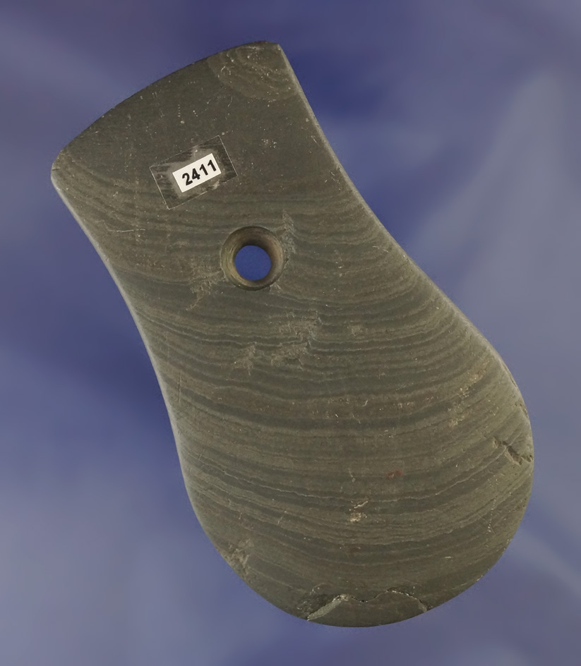 4" Well styled Key Hole Pendant made from nicely Banded Slate, from Darke Co., Ohio. Ex. Elleman.