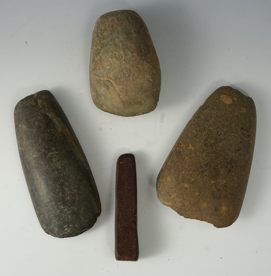 Set of four stone tools found in Gallia Co., Ohio, and Mercer Co., West Virginia. Largest is 4".