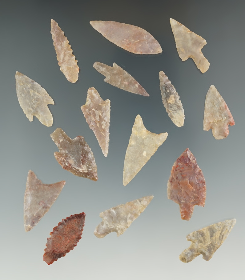 Set of 15 African Neolithic Points found in the northern Sahara desert region, largest is 1 3/8".