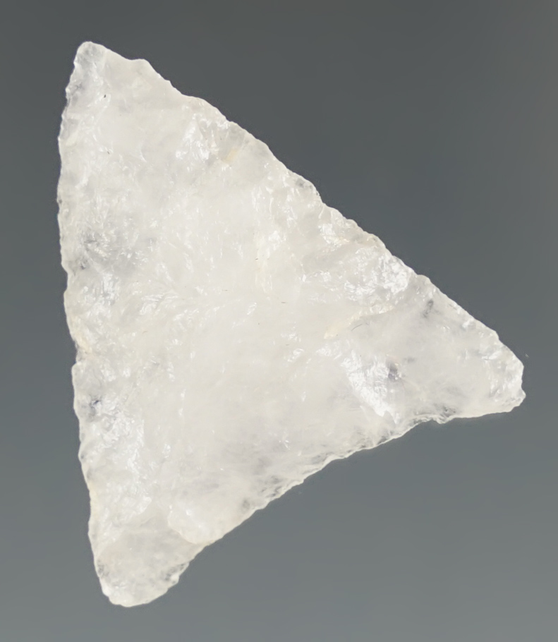Beautifully flaked 1 3/8" Triangle Point - translucent. Found near the Potomac River, Maryland.