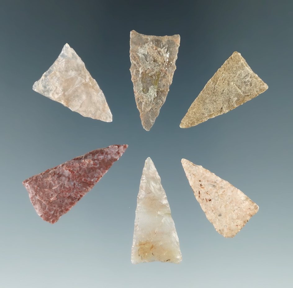 Set of six Triangle points tha are nicely made found in Colorado. Largest is 1 1/4".