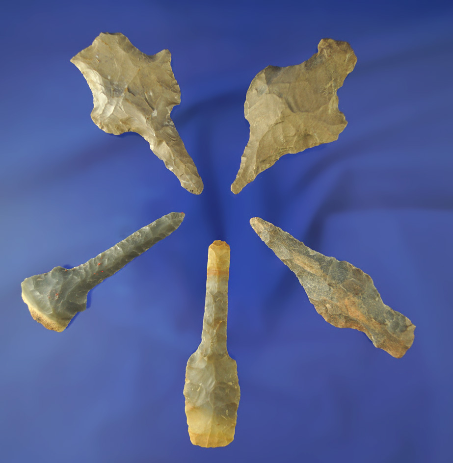 Set of five nicely made Drills found in Alabama, largest is 2 11/16".