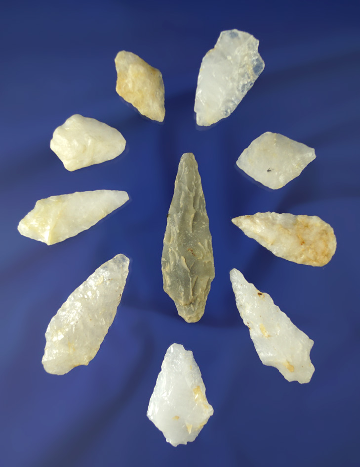 Set of 10 assorted Quartz artifacts found in Gloucester, Salem and Cumberland counties, NJ.