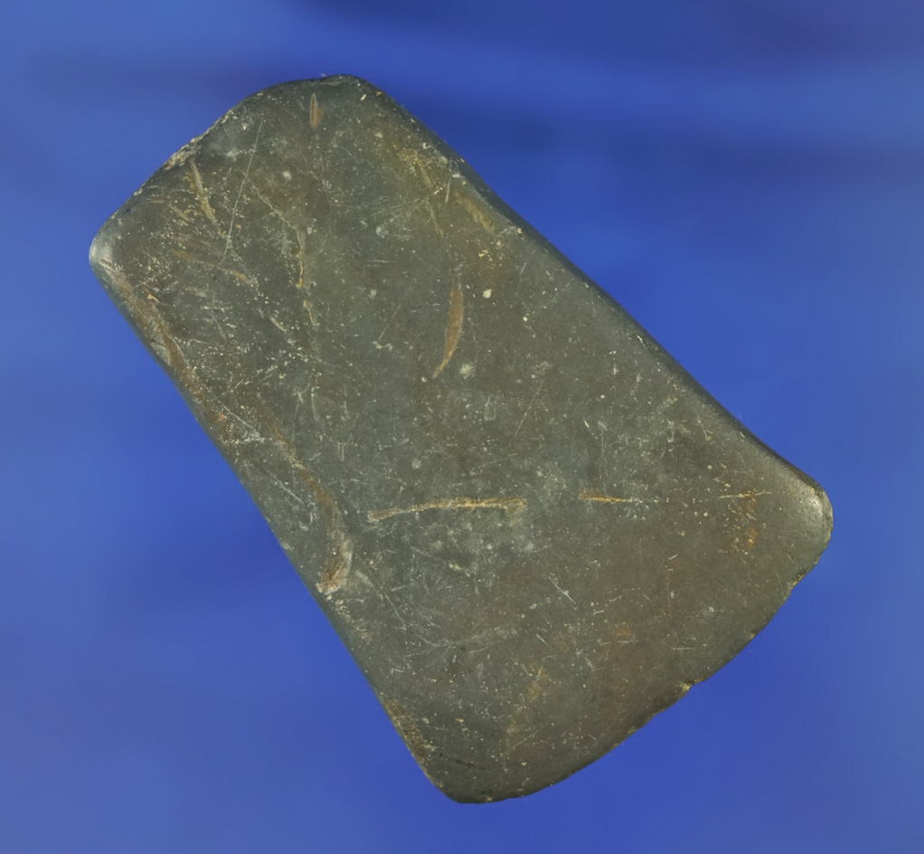 2 1/4" nicely polished slate miniature flared bit Celt found in Ohio.