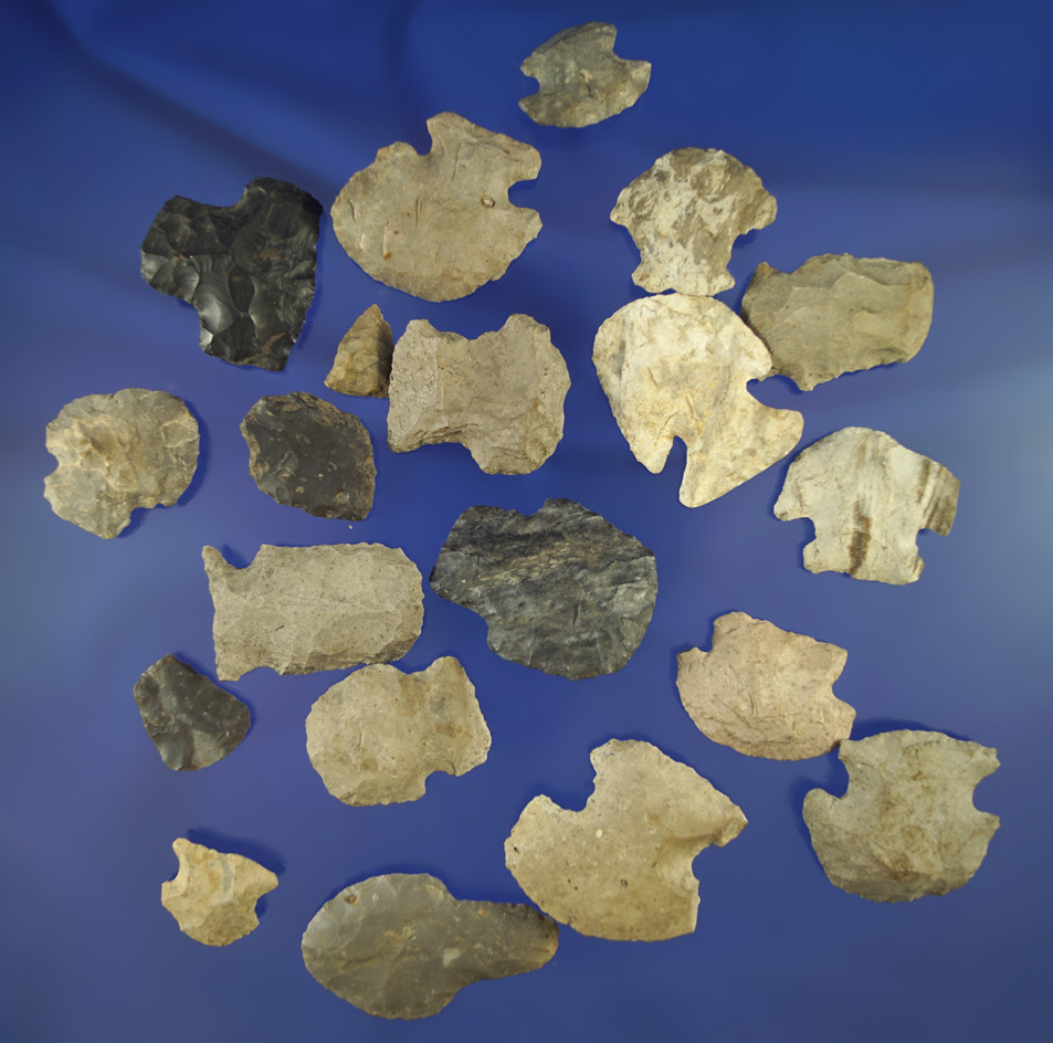 Nice large group of 20 assorted Hafted Scrapers, largest is 1 5/8" Found in Michigan. Ex. Waigel