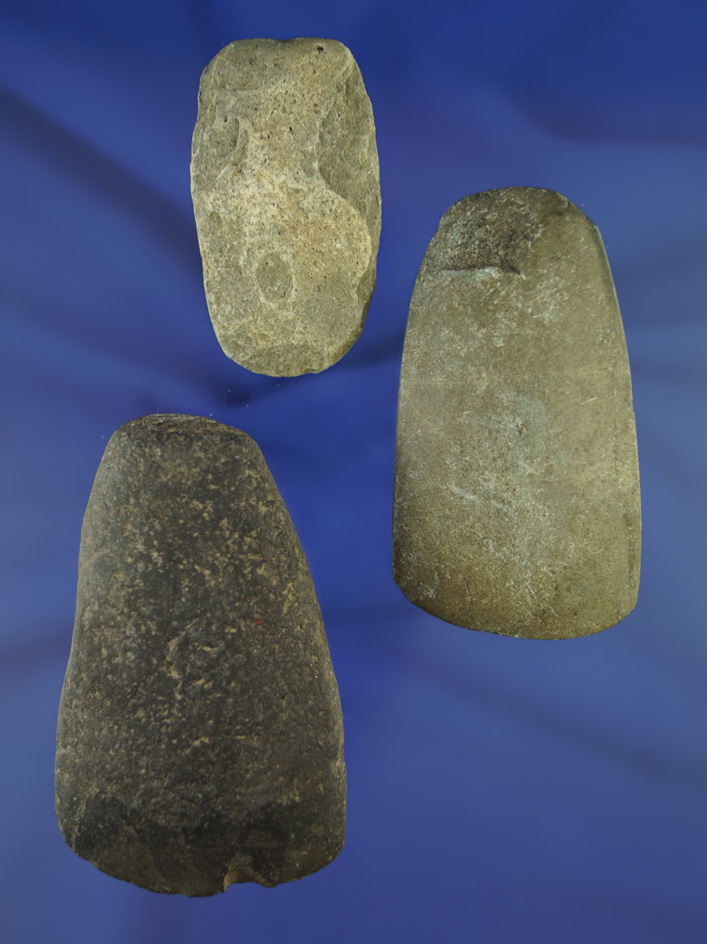Set of three Celts in nice condition, largest is 3 1/4"  collected prior to 1950 found in Michigan.