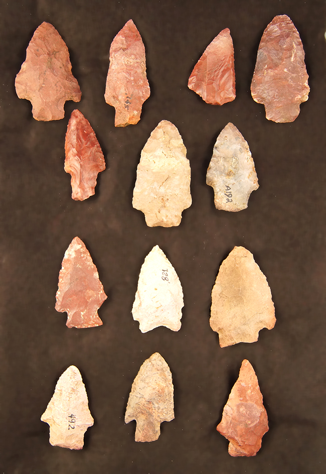 Set of 13 assorted colorful Arrowheads found in Mississippi. Largest is 2 3/8".
