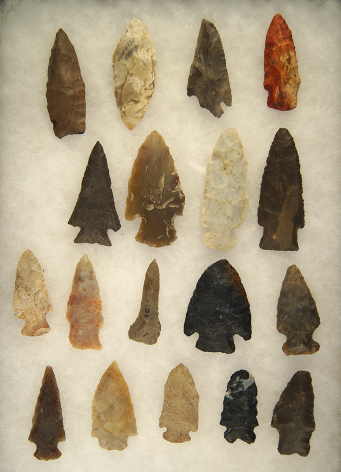 Nice group of assorted Flint Artifacts. Ex. R. Thiebeau. Largest is 2 3/4".