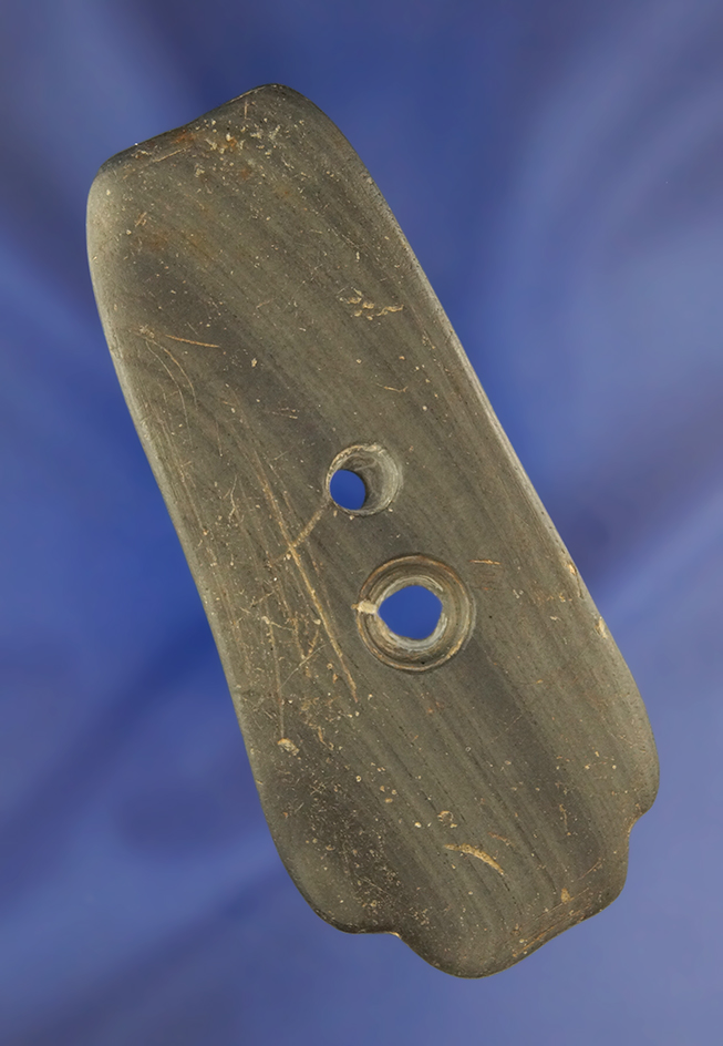 Very uniquely styled 3 9/16" two hole Pendant made from banded slate found in Ohio.