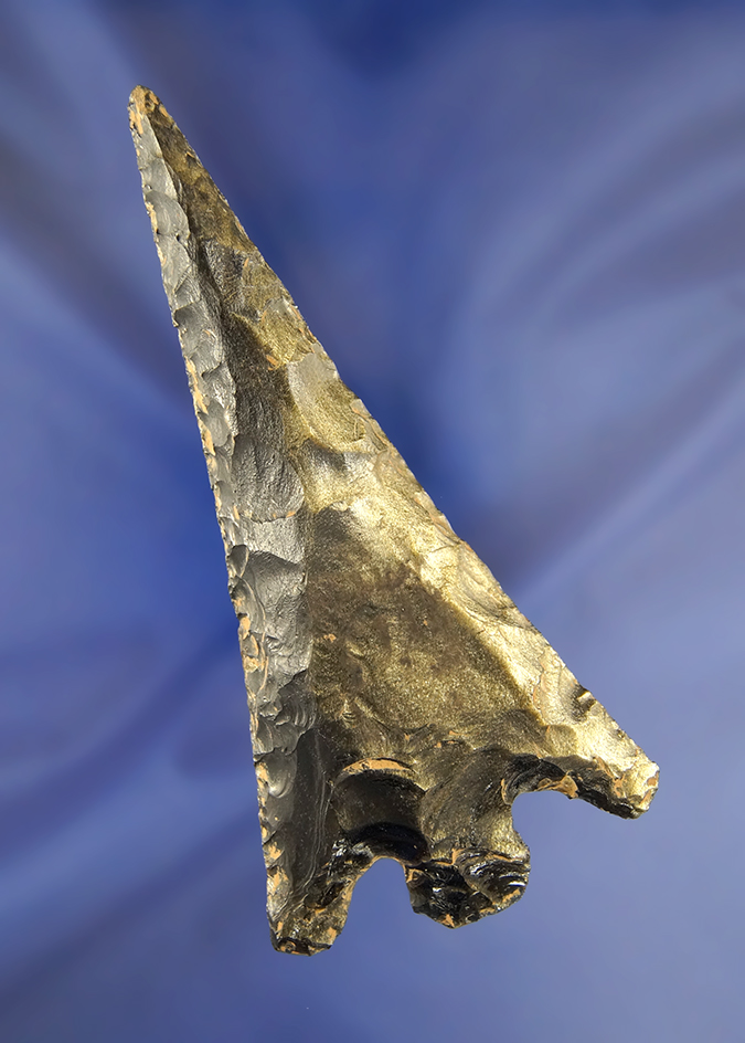 5" Basal Notch Knife found in Mexico made from beautiful gold sheen Obsidian.