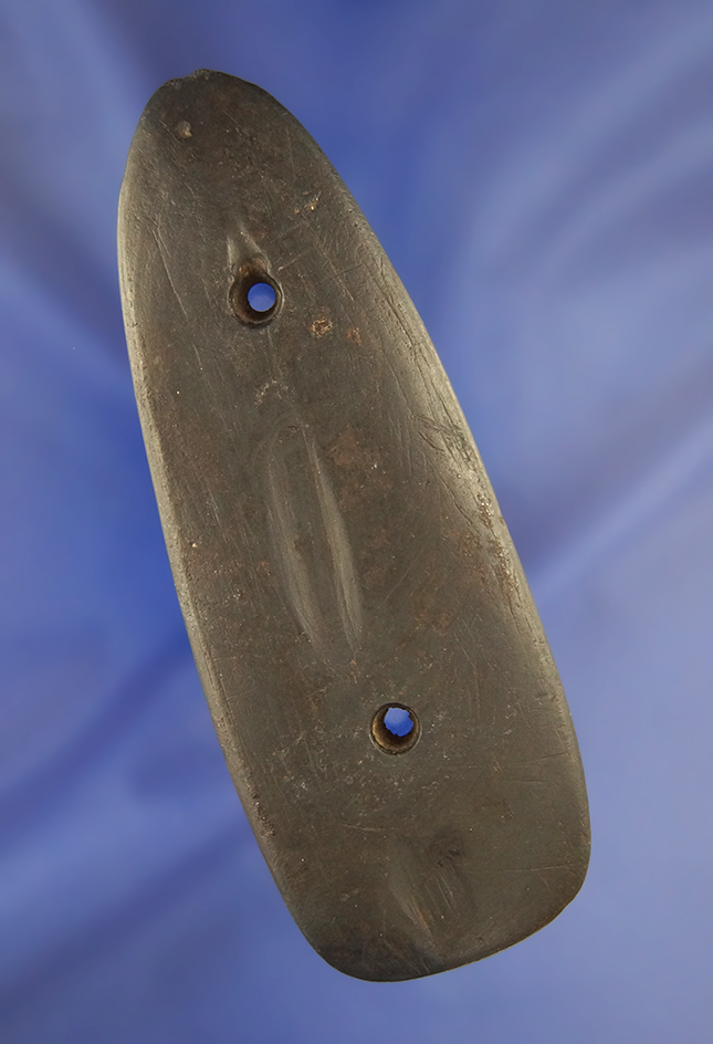 Well patinated 4 1/2" Glacial Kame Gorget found in Wabash Co.,  Indiana.
