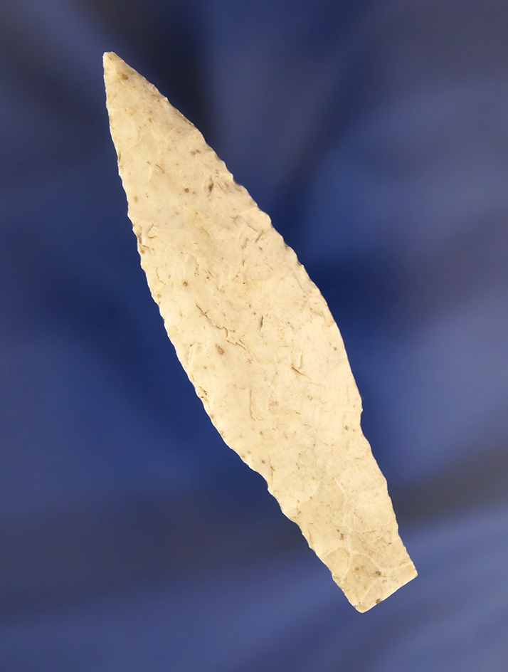 3 1/4" Rochester made from White Burlington Chert, found in Illinois. Rogers COA.