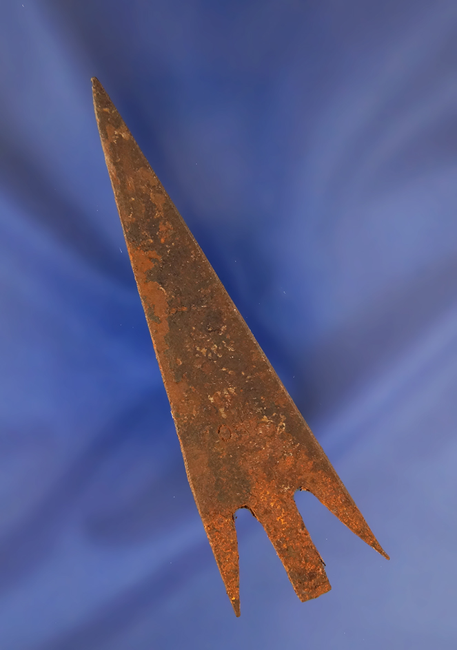 4 1/16" stemmed metal spear made by natives from salvaged iron.
