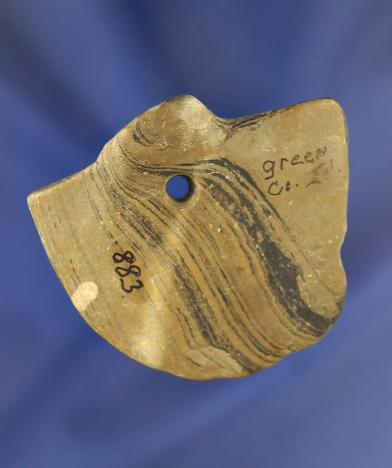 2 1/8" Wide anciently salvaged Bannerstone - Greene Co.,  Indiana.