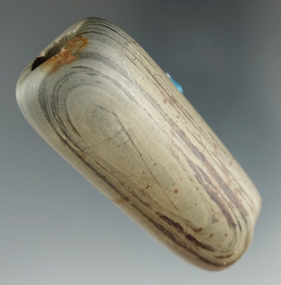 2 5/8" Tube Bannerstone made from Banded Slate. Ex. William Waigle. .