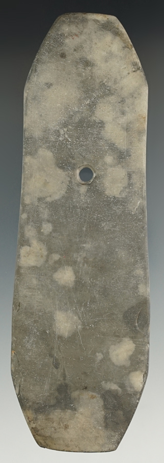 6 1/8" Rare eight-sided Pendant found in Southern Michigan. Made from gray and speckled Slate.