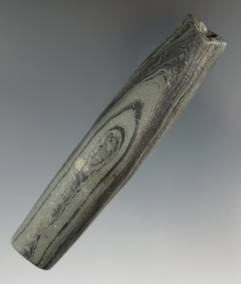 4 1/16" Drilled Bar Amulet made from Banded Slate found in Ohio. Ex. Jim Hovan collection.