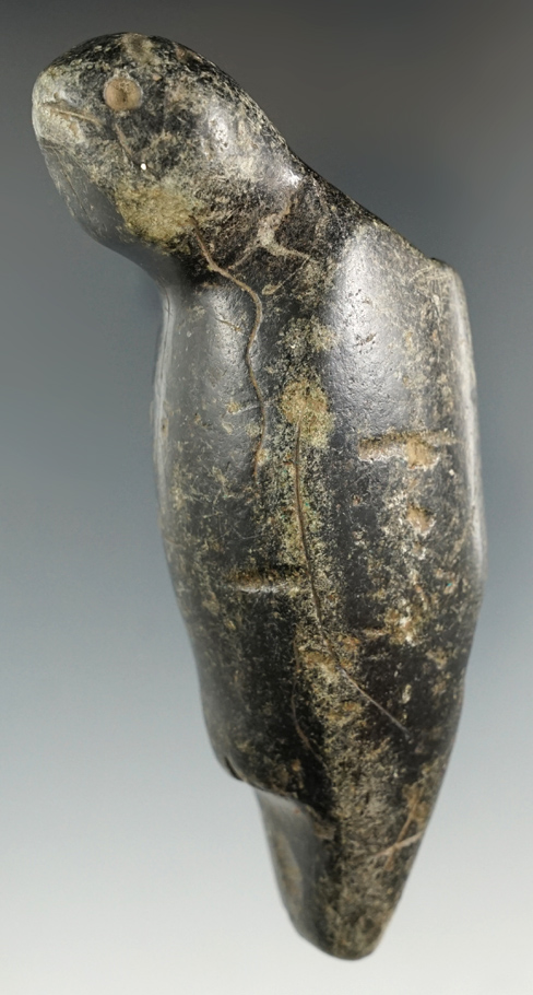 Rare and exceptional! 4 1/2" Tall Bird Effigy Steatite Pipe found in North Carolina. Davis G-9 COA.