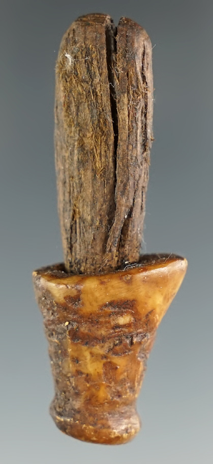 Inuit Ivory Bladder Float Plug with the original wood stopper found in Alaska. Overall length is 2".