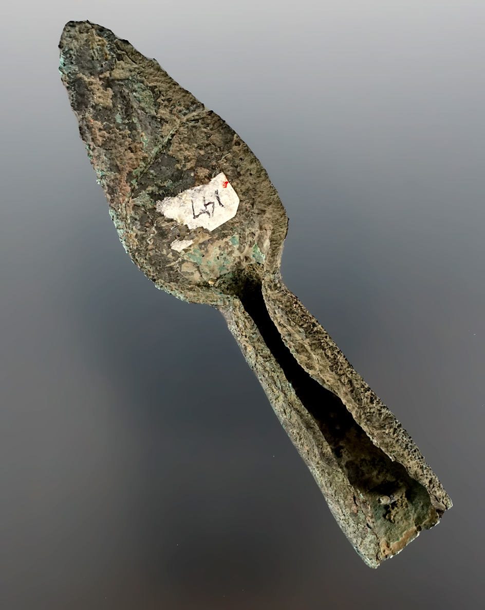 Old copper culture Spear with attachment pin still in place!  Coloma, Wisconsin.  Pictured!