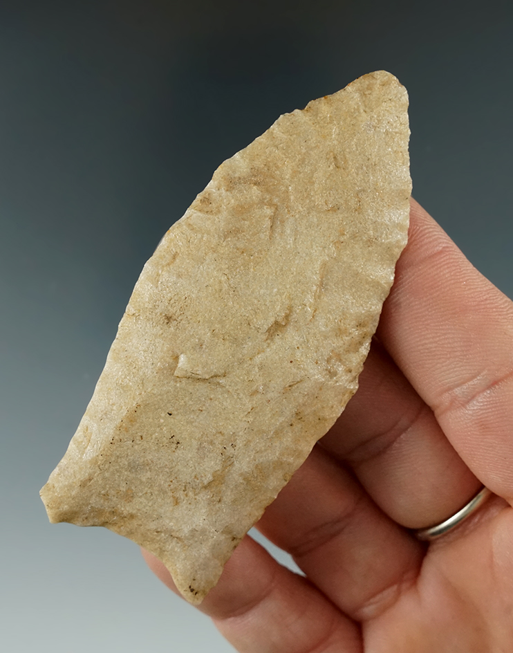 3 1/8" Fluted Clovis made from Quartzite found near Verbana, Chilton Co., Alabama.