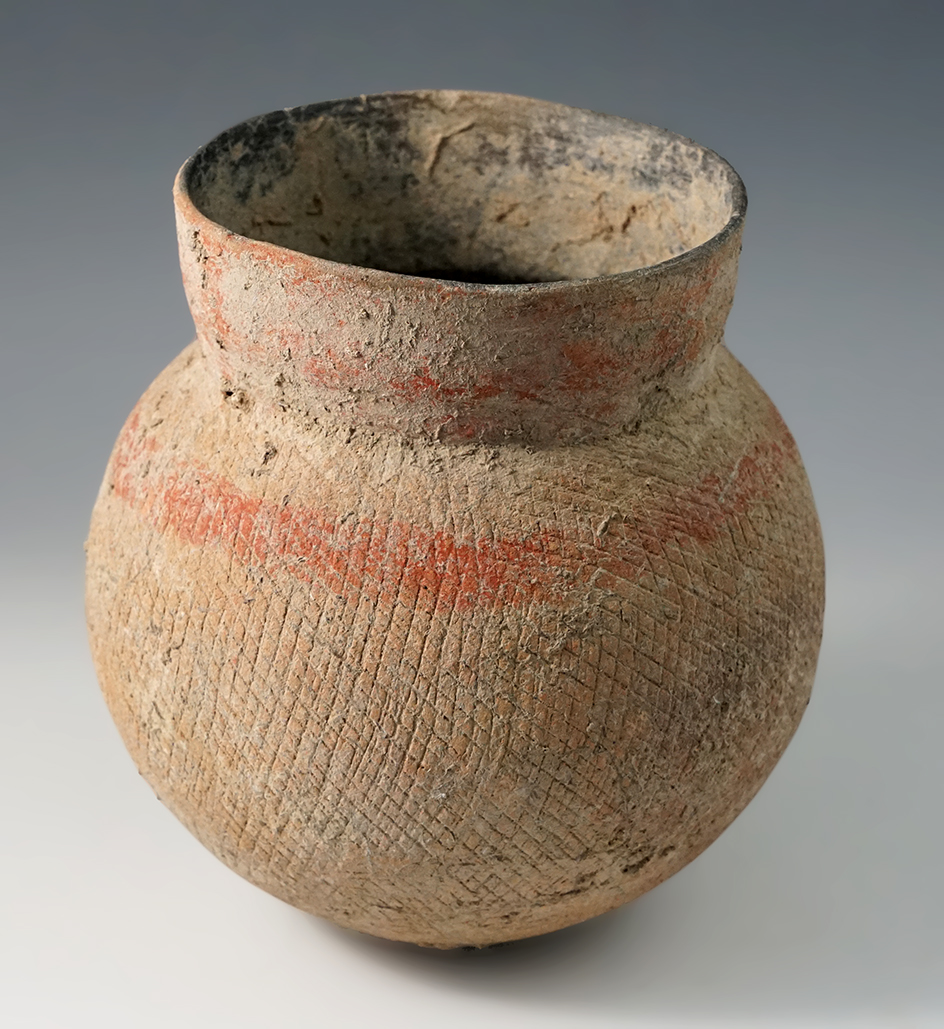 5 3/4" Tall Ban Chaing Culture Jar.  Orange wear, circa 2000 BC, northern Thailand.