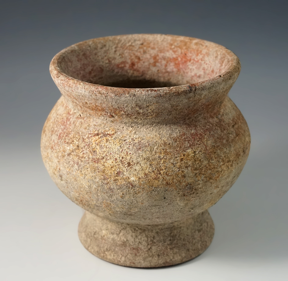 4 5/8" Tall Ban Chaing Culture Pottery Vessel with a pedestal base found in Thailand