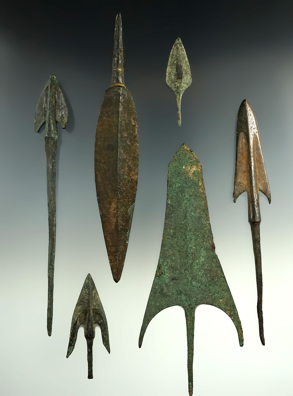 Excellent set of 6 ancient Luristan metal artifacts. Largest is 6 1/4".