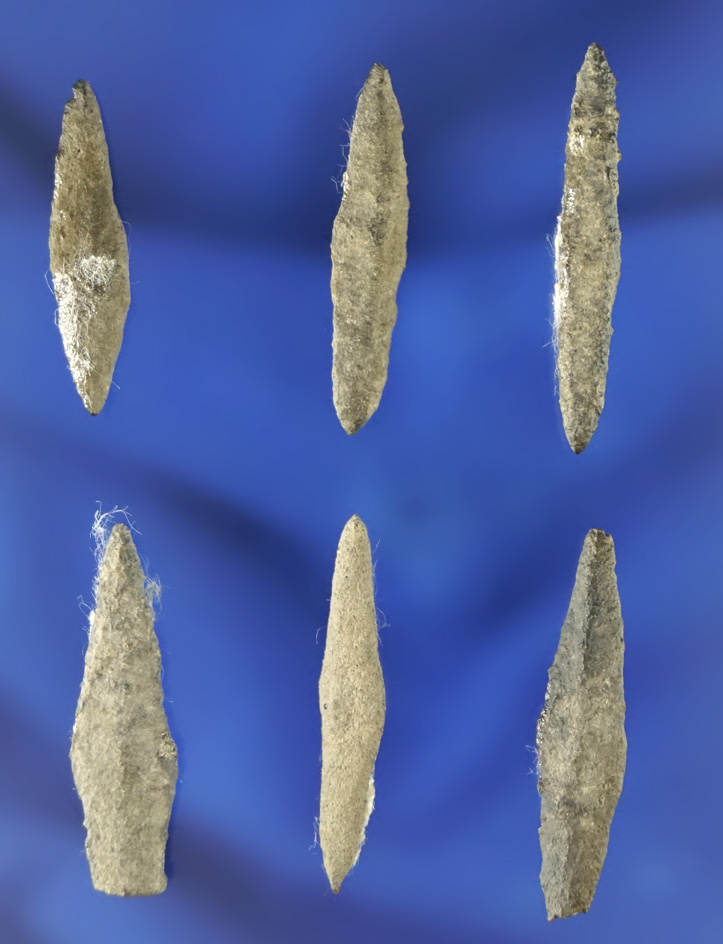 Set of six stone nose pins/facial ornaments found in Fort Rock Oregon. Largest is 1 1/8".