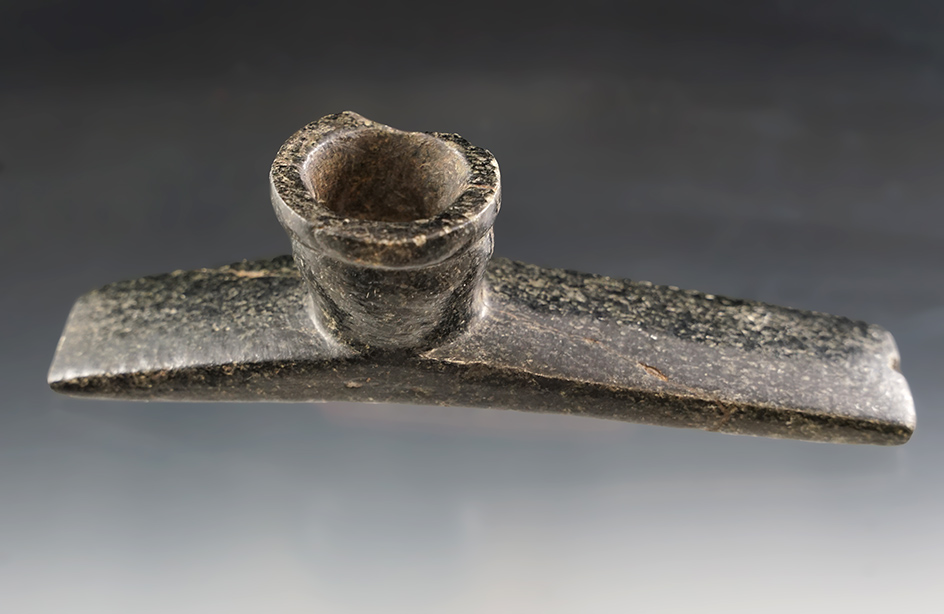 5 3/16" Steatite pipe found near Geneseo, New York and the Adams farm. Pictured in Pipe Book!