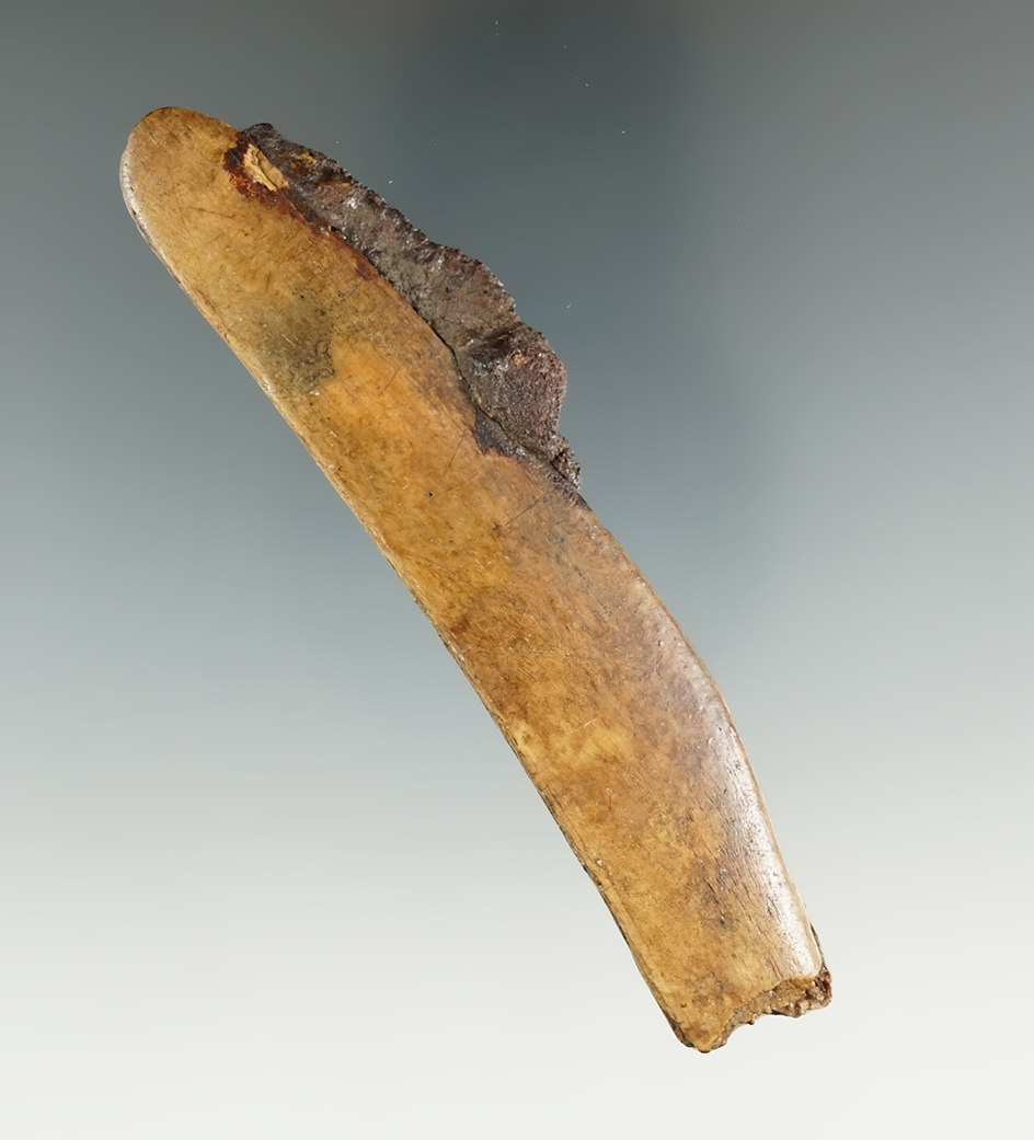Unique 4 18" long rib bone handled knife with a metal blade found near the Missouri River, ND.