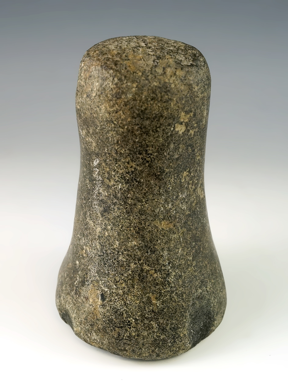 Nicely polished 5" tall Bell Pestle with a deep nutting divot on bottom found in Ohio.