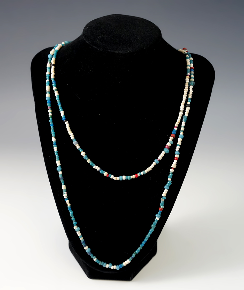 43" Long strand of trade Beads recovered from a site in Wasco Co., Oregon near the Columbia River.