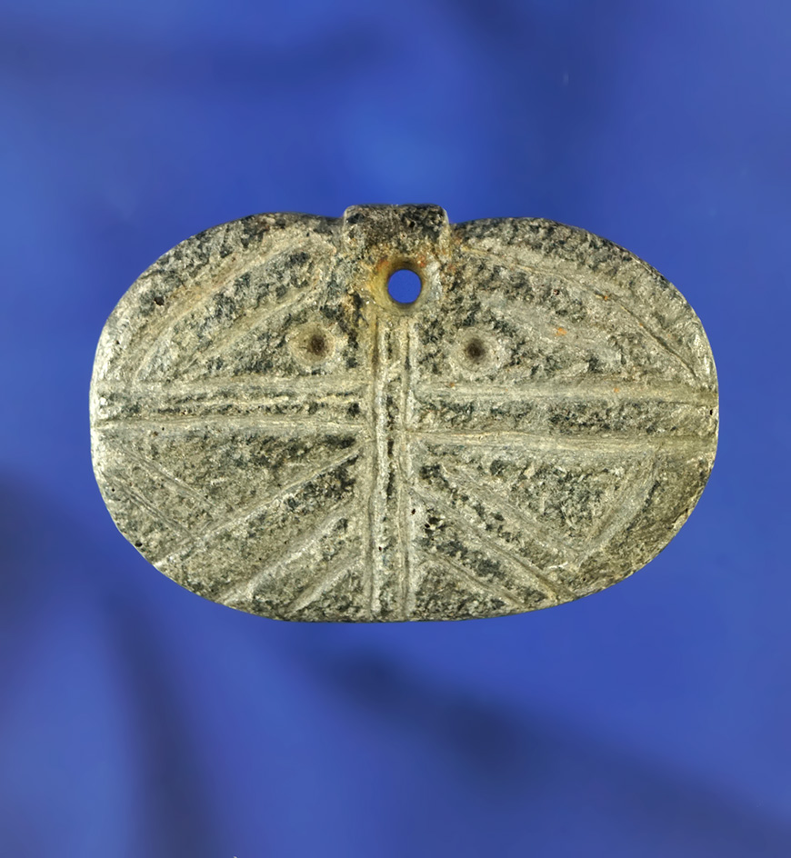 Exceptional Engravings! 1 13/16" Pendant - steatite that is highly engraved - New Jersey.