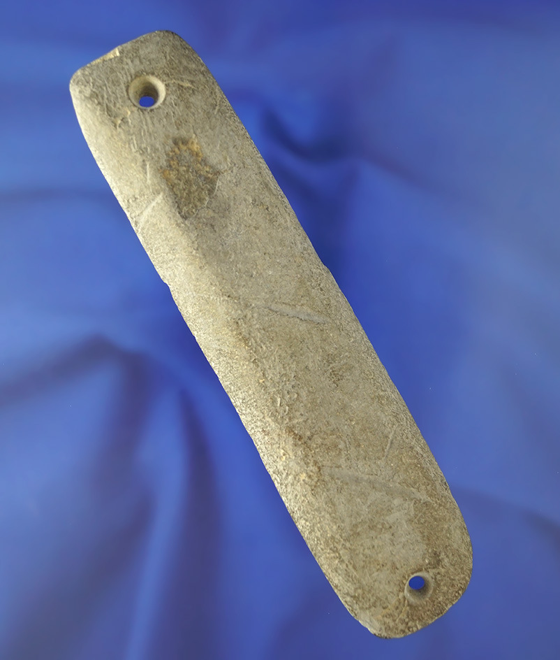 Unique 5 7/16" Gorget or two hole Pendant with engravings on surface found in New Jersey.