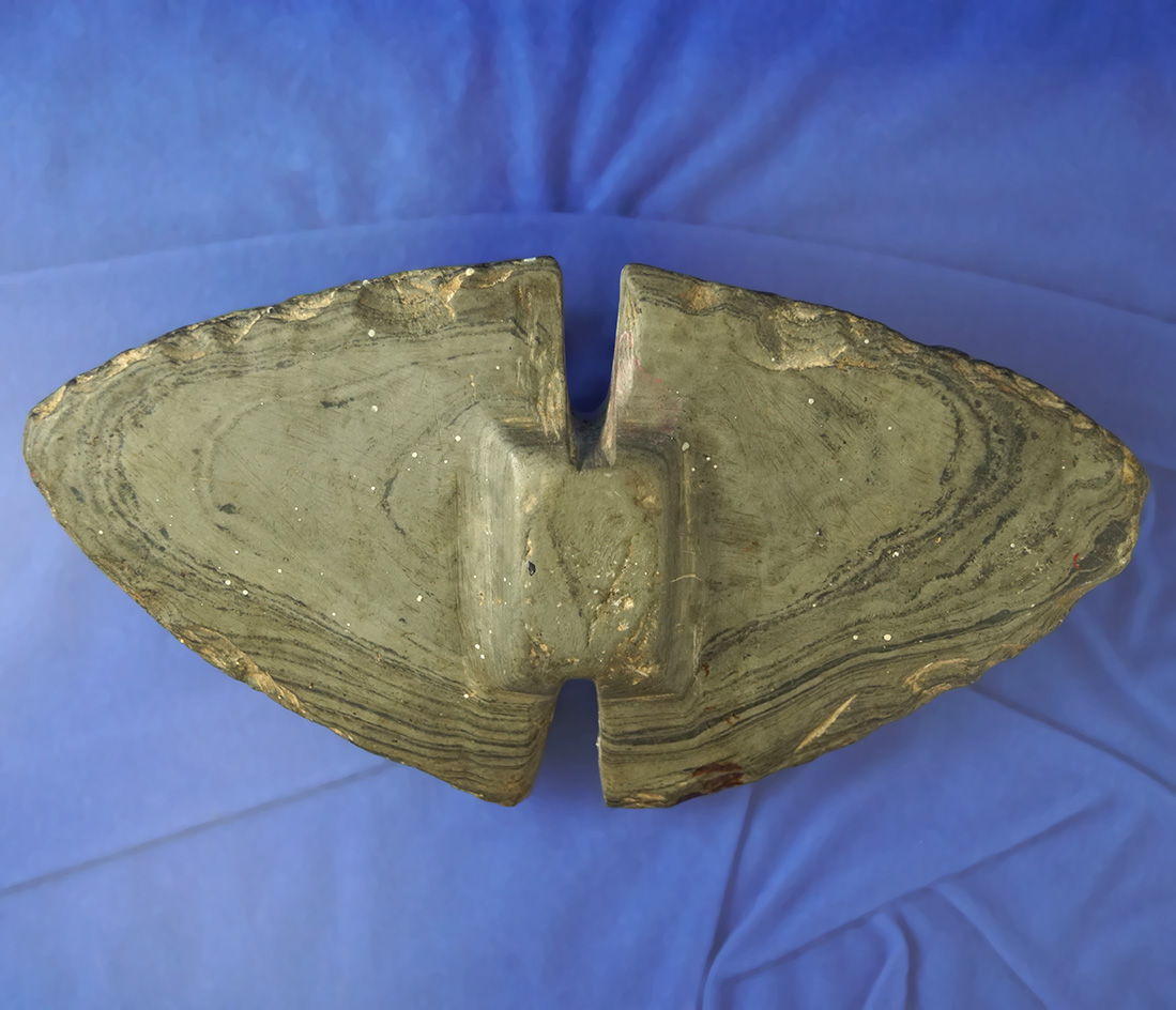 Large! 7" wide banded slate Double Notched Wing Bannerstone preform found in Ohio.