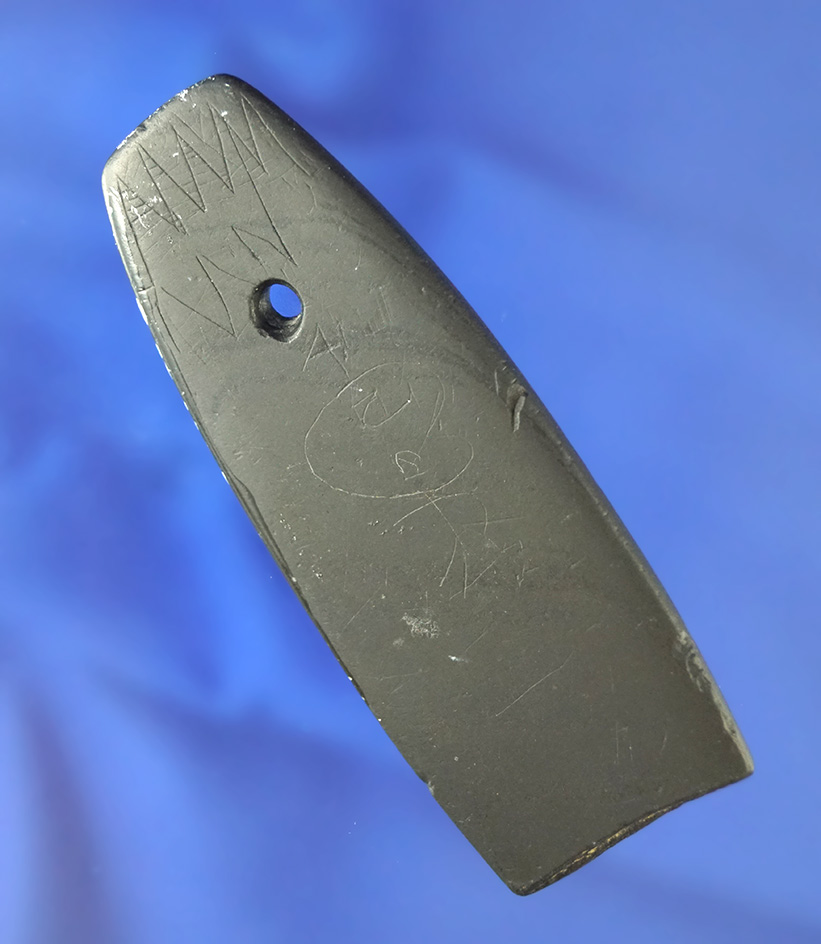Engraved 3 1/8" Black Slate Pendant found in Darke Co., Ohio with engraving on both sides.